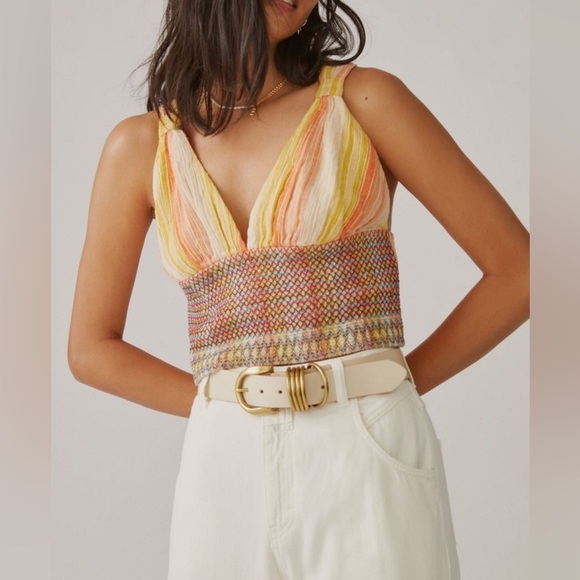 Anthropologie Tops - by Anthropologie Striped Smocked Tank in Yellow Multi